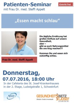 Patientenseminar: Essen macht Schlau @ Krankenhaus St. Josef, Cafeteria 2. Stock | Schweinfurt | Bayern | Deutschland